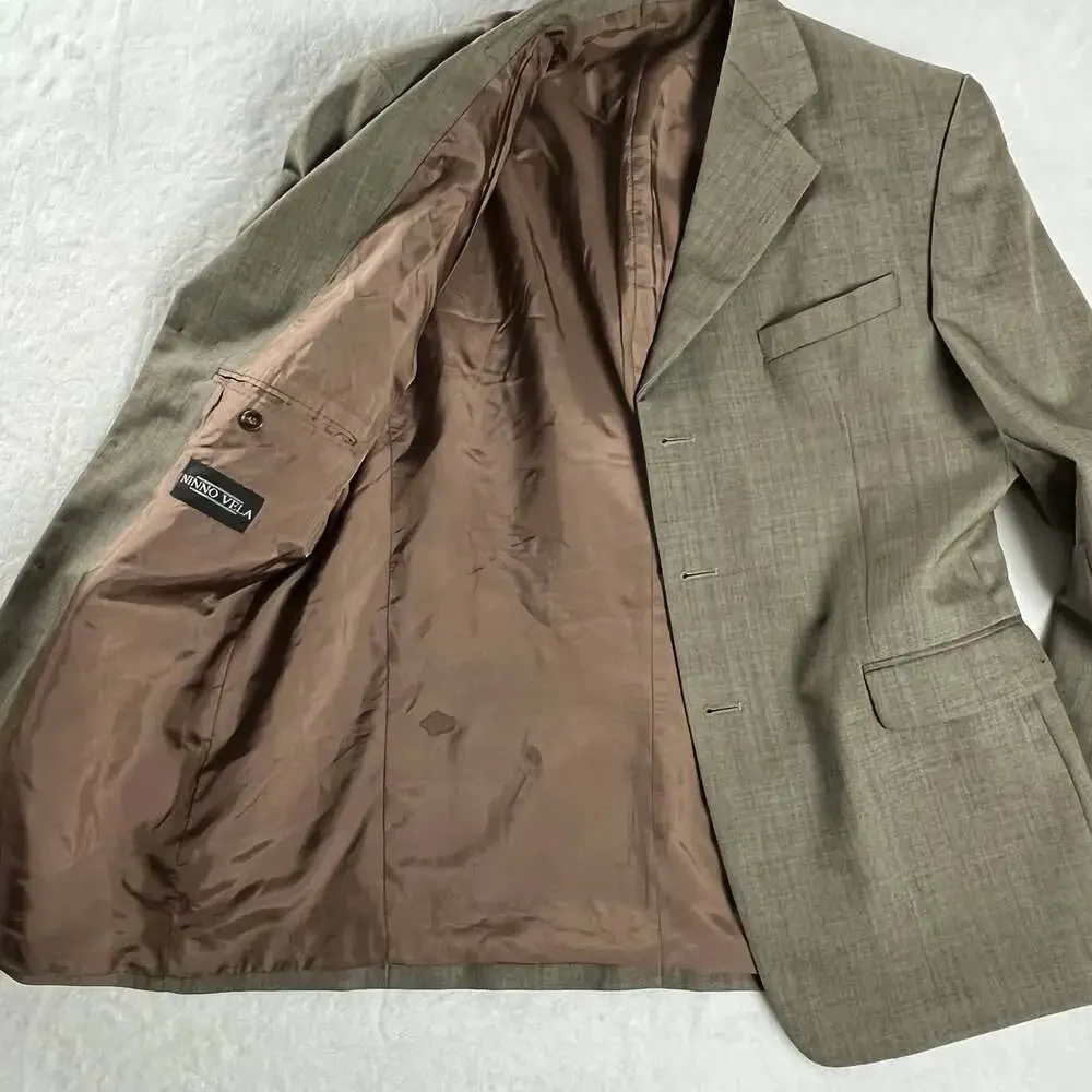 Ninno Vela‎ 100% Wool Blazer Brown Gray Herringbone Jacket Mens 44L